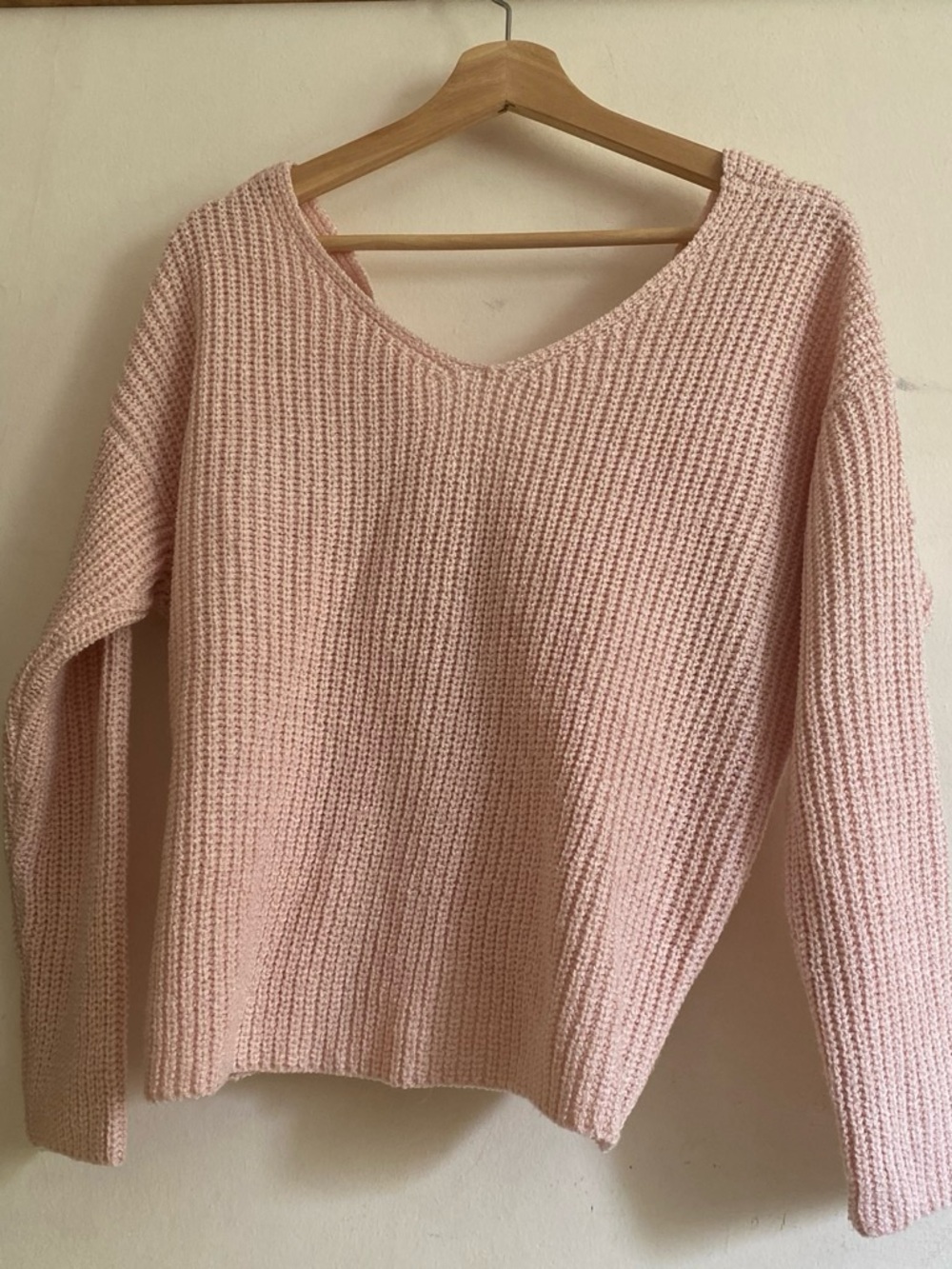 Light Pink V-Neck Knit Sweater